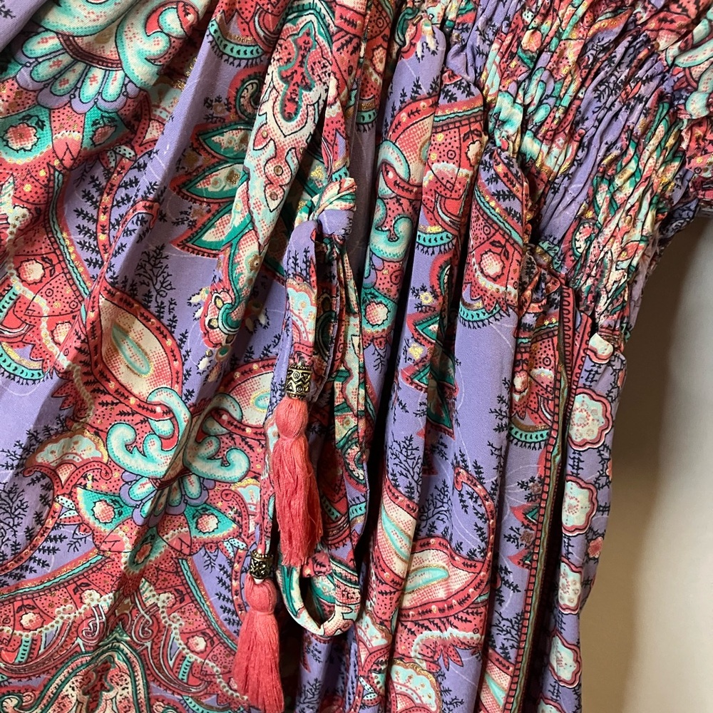 Karma Highway One Size Dolman Blouson Maxi Dress Boho Floral Purple Red Pattern - Picture 6 of 11
